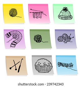 Doodle knitting vector elements on stickers