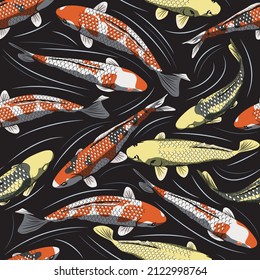 Doodle koi carps seamless pattern vector. Japanese art.