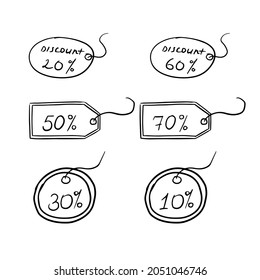 Doodle label discounts. Hand drawing.