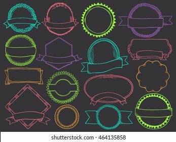 Doodle labels set. Sketch pencil effect collection of frames. Vector illustration for sale tags, book headlines or business stickers.