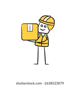 doodle labor lifting carton box character