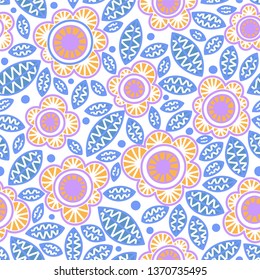 doodle lace flowers and leaves. colorful vector seamless design
