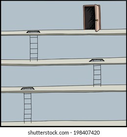 Doodle of ladders leading up to exit door