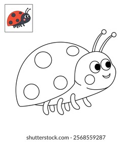 Doodle ladybug coloring pages spring worksheets printable for kids activity, Kindergarten and preschool. Trace and color ladybug worksheets. Cute ladybug clipart vector.