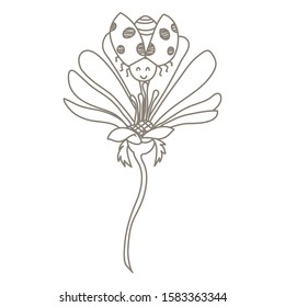 Doodle ladybug and flower vector cartoon isolated on white background. Doodle ladybird with flower. 