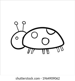 Doodle ladybug. Outline vector illustration isolated on white background. Cute childish drawing. 