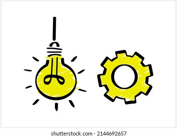 Doodle lamp and gear clipart isolated Hand drawn vector illustration EPS 10