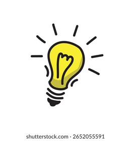 Icono de la lámpara del doodle aislado en el fondo blanco. Ilustración vectorial.