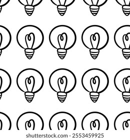 Doodle lamp light bulb hand drawn seamless pattern design. Concept of big ideas inspiration, innovation. Vector. sketch. Hand-drawn doodle sign