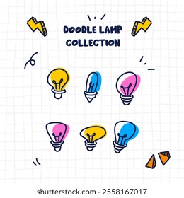 Doodle Lamp Vector Icons Collection for Infographics and Designs