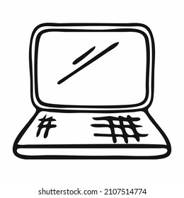 Portátil Doodle. Dibujo por computadora a mano. Icono de pc vectorial.