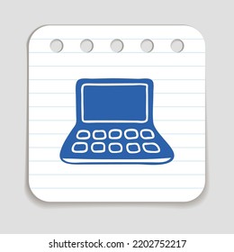 Icono de Doodle Laptop Computer, símbolo dibujado a mano con lápiz azul en una pieza de papel