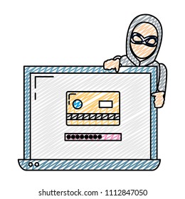 doodle laptop with credit card and hacker data