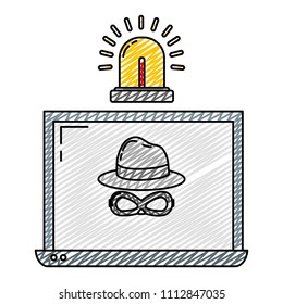 doodle laptop with hacker internet virus and siren