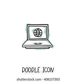 Doodle Laptop Icon illustration. Compact PC, netbook, ultrabook.