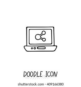 Doodle Laptop Icon illustration. Compact PC, netbook, ultrabook.