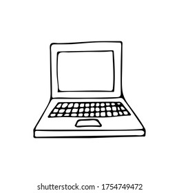 Icono del portátil Doodle en vector. Icono de la laptop dibujada a mano. Icono de la computadora Doodle. Icono de la computadora dibujada a mano.