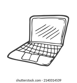 Doodle Laptop Symbol in Vektorgrafik. Handgezeichnetes Laptop-Symbol. Doodle-Computer-Symbol. Handgezeichnetes Computersymbol.