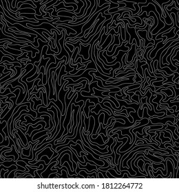 Doodle large and middle white shapes on black background. Seamless decorative fashion pattern. Suitable for packaging, textile, wallpaper.