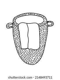 Doodle laundry basket illustration. Vector wicker laundry basket with towel.