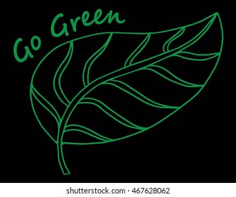 Doodle leaf background. Hand drawing illustration Go Green