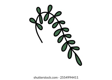 Doodle leaf. Branch exotic plant leaf. Jungle and rainforest. Stock vector cartoon flat illustration isolated on white background.