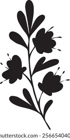 Doodle leaf and flower vector black silhouette