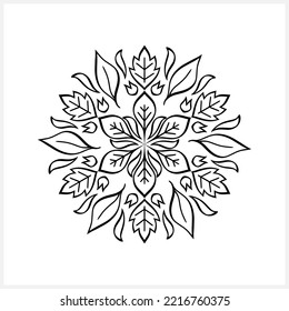 Mandala de hoja de doodle. Colorando el libro de páginas aislado. Línea de clipart dibujada a mano. Esbozar ilustración de material vectorial. EPS 10