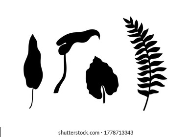 Doodle leaf set icons isolated on white. Stencil leaves. Vector stock illustration. EPS 10