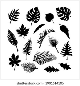 Doodle leaf set icons isolated on white. Stencil leaves. Vector stock illustration. EPS 10