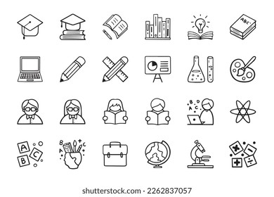 doodle learning education school icon set