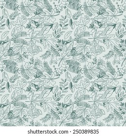 Doodle leaves monochrome seamless pattern
