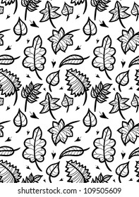Doodle leaves seamless pattern.