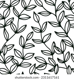 Doodle leaves seamless pattern with cute outline leaves. Vector background