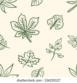 doodle leaves of trees set  .Seamless pattern