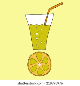 Doodle lemon juice with straw and citrus slice below