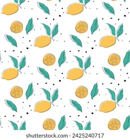 Doodle Zitrone nahtlose Muster auf weißem Hintergrund
