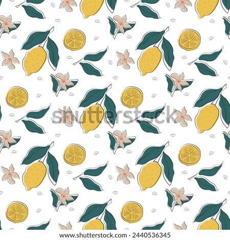 doodle lemon seamless pattern on white background