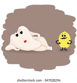 Doodle lemon wants to be baked inside the chicken illustration with a hint