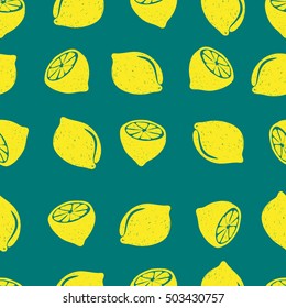 Doodle lemons seamless pattern. Vector fruit background. 
