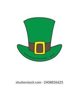 Doodle leprechaun hat icon. Illustrations of a green retro top hat isolated on a white background. Vector 10 EPS.