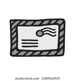 Doodle letter envelope icon hand drawn with black line in freehand style