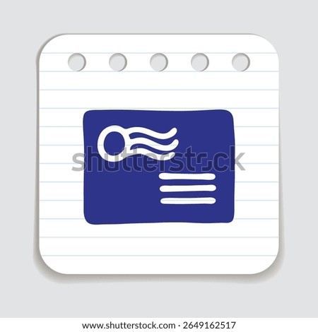 Doodle letter envelope icon hand drawn with blue pen on a notepaper in flat style. Vector illustration