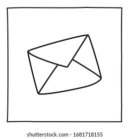 Doodle Letter Envelope Icon Or Logo, Hand Drawn With Thin Black Line.