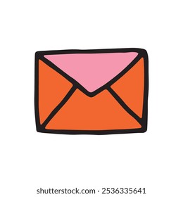 Doodle letter envelope icon or logo, hand drawn with thin black line