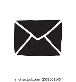 Doodle letter envelope icon or logo, hand drawn with thin black line