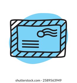 Doodle letter envelope icon or logo, hand drawn with thin black line