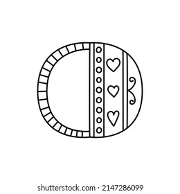 Doodle letter O. Hand drawn line ABC. Sketch alphabet. Kids illustration for coloring book. Editable outline