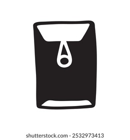 Doodle letter, open end button string envelope hand drawn with thin black line