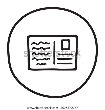 Doodle letter postcard icon hand drawn with black line in freehand style